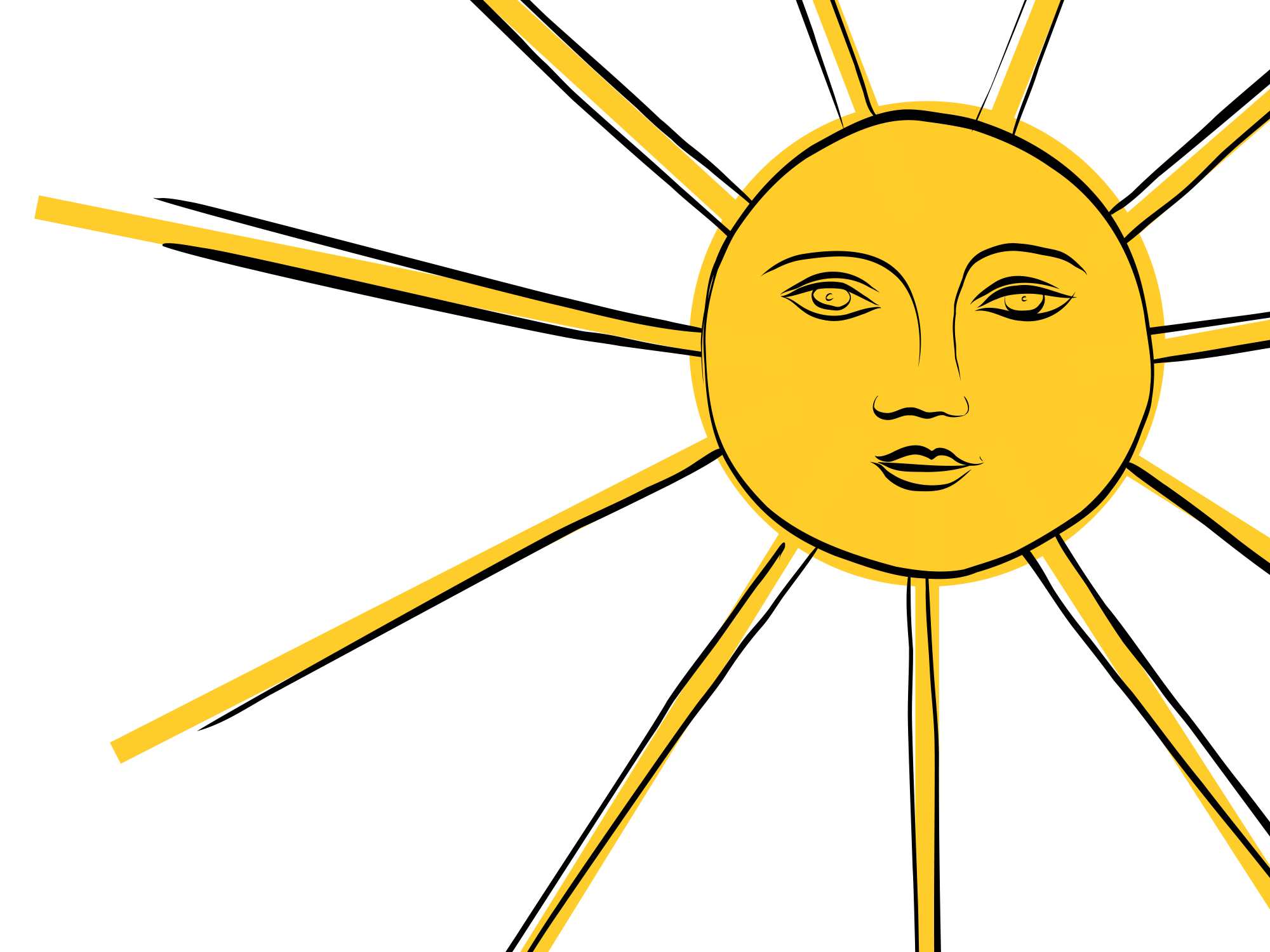 Paula Harmaalan piirtämä keltainen aurinko kasvoineen, kuvitus aurinkovoiteiden UV-suodattimista